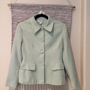Bebe Green Blazer Tailored Professional Jacket preppy Tweed